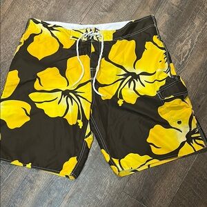 Brents Surf Wear Swim‎ Shorts Mens Large Floral Mesh Lining Summer Surf Brown